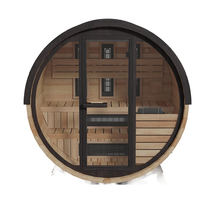 Finnmark FD-7 Outdoor Hybrid Infrared and Traditional 4-Person Thermo-Aspen Barrel Sauna