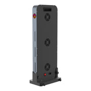 The RLT Home Total Spectrum COMPACT Red Light Therapy Panel by RLT Home is a tall, rectangular black device with three circular vents, a power switch, ports on the back, and a small colored logo near the top corner for holistic health support.