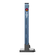 Side view of the tall, slim RLT Home Total Spectrum COMPACT Red Light Therapy Panel by RLT Home, featuring a base with two wheels, vertical vents, and a control panel for advanced pain relief using red light therapy.