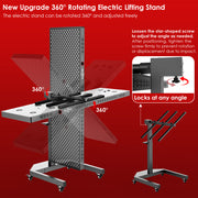 The RLT Home Total Spectrum ELITE Red Light Therapy Panel features a metal electric lifting stand that rotates 360°, with adjustable angles via a star-shaped screw—perfect for precise, full-body professional treatments at any angle.
