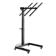 A black metal wheeled rack with an adjustable vertical pole and four angled arms, designed to hold or display the RLT Home Total Spectrum ELITE Red Light Therapy Panel by RLT Home.