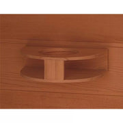 SunRay Bristol Bay 4-Person Indoor Corner Sauna 400KC made of Canadian red cedar wood with ergonomic backrests and carbon nano heaters.