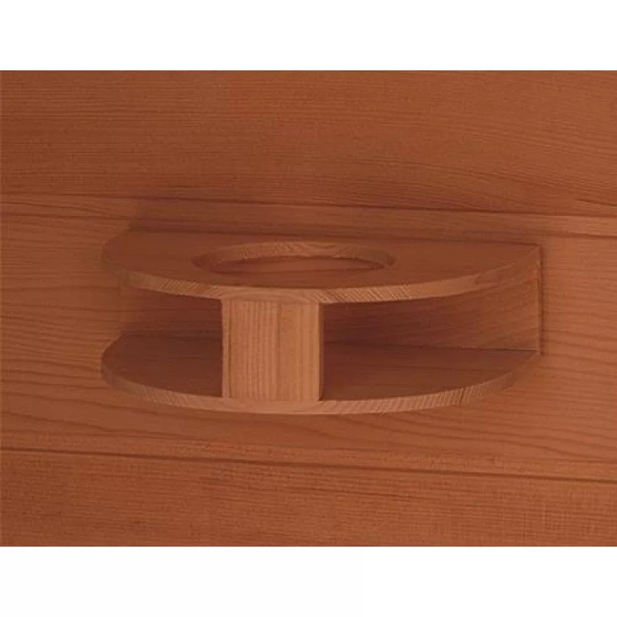 SunRay Bristol Bay 4-Person Indoor Corner Sauna 400KC made of Canadian red cedar wood with ergonomic backrests and carbon nano heaters.