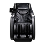 The Daiwa Pegasus Hybrid Massage Chair by Daiwa features a black, modern design with padded armrests, a diamond-patterned backrest, and 3D massage rollers for full-body relaxation. Multiple cushioned leg supports and a device stand add extra comfort.