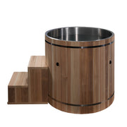 Dynamic Cold Therapy Barrel 304 Stainless Steel Cold Plunge Tub - Premium Pacific Cedar Exterior with Steps for Safe Access