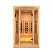 Golden Designs 2025 Reserve Edition GDI-8020-03 Full Spectrum Sauna with a glass door and Himalayan Salt Bar.