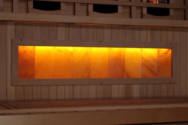 Golden Designs Reserve Edition GDI-8040-03 Full Spectrum sauna with Himalayan Salt Bar, featuring Canadian Hemlock wood and advanced heating panels.