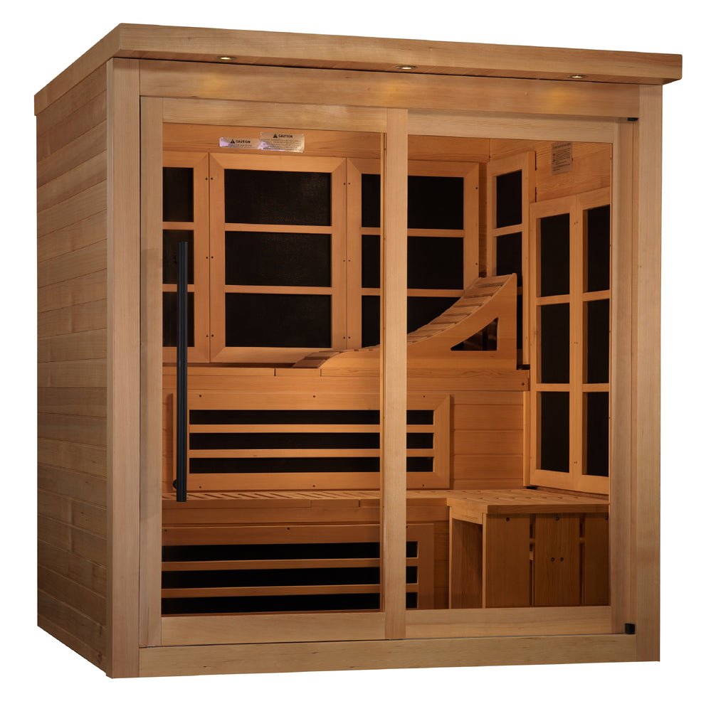 Golden Designs Monaco Limited Edition 6-person PureTech™ Near Zero EMF (Under 2MG) FAR Infrared Sauna (Canadian Hemlock) - LuxeWell Life