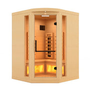 Golden Designs 2025 Reserve Edition GDI-8035-03 Full Spectrum Corner Sauna with glass door and Himalayan Salt Bar.