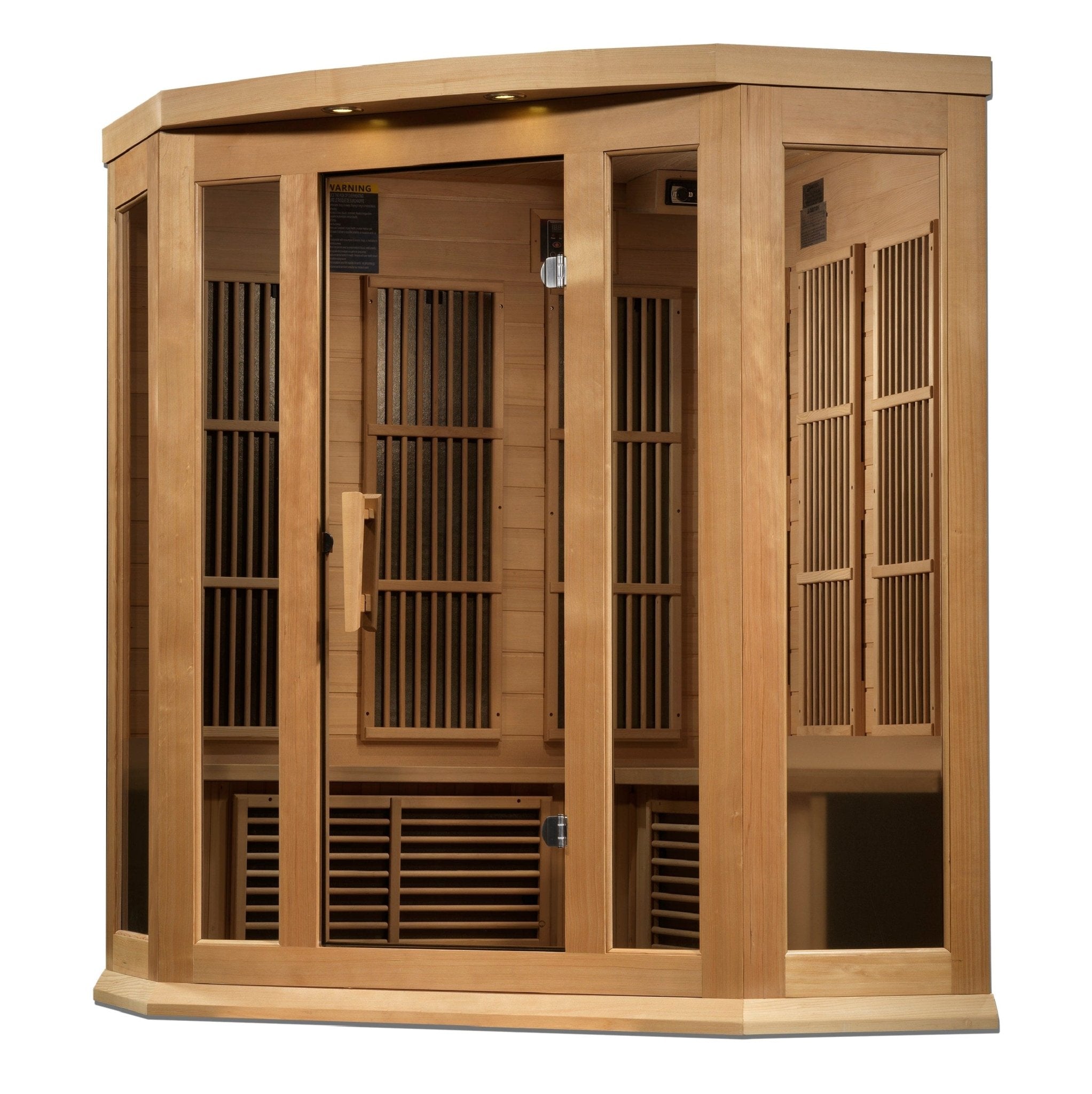 Maxxus 3 Person Corner Near Zero EMF FAR Infrared Sauna - Canadian Hemlock - Lotus Massage Chairs