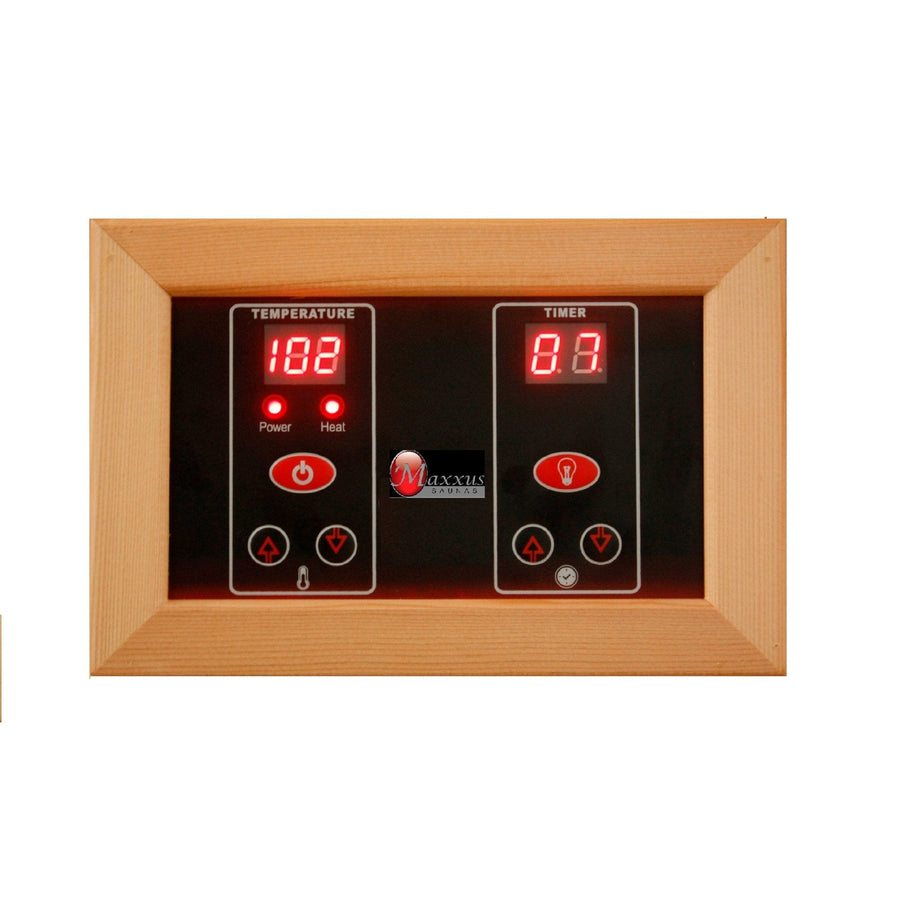 Maxxus 3 Person Full Spectrum Infrared Sauna - Canadian Red Cedar with digital temperature control and chromotherapy lighting.