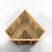 Maxxus 3 Person Low EMF FAR Infrared Sauna made of Canadian Hemlock wood with a tempered glass door and side windows.