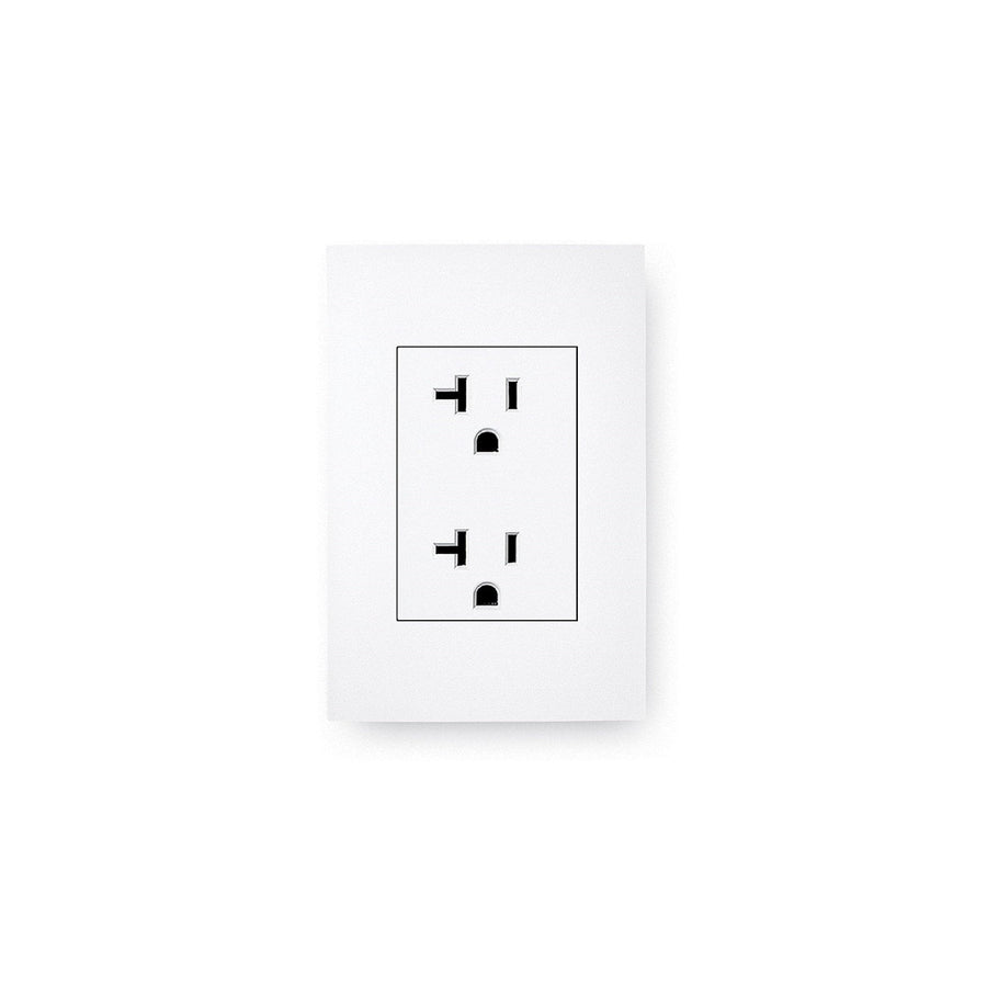 Close-up of a white electrical outlet for the Maxxus 3 Person Low EMF FAR Infrared Sauna Canadian Hemlock, emphasizing safety and energy efficiency.