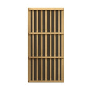 Maxxus Chaumont Edition 4 Person Near Zero EMF Infrared Sauna made from Canadian Red Cedar, featuring black-striped wooden panels and tempered glass windows.