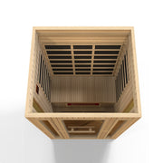 Maxxus Trinity Dual Tech 3-person Low EMF FAR Infrared Sauna made from Canadian Hemlock with windows, privacy glass, and chromotherapy lighting.