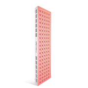 A tall, rectangular MitoMAX 2.0 | Red Light Therapy Panel by Mito Red Light features a pink front with multiple rows of round LED lights and white ventilated sides, with the brand name visible on the side.