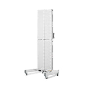 The Mito Red Light MitoPRO+ | Red Light Therapy Panel Series v2 is a tall, wheeled, rectangular white device with four perforated panels and adjustable height, featuring quad wavelength advanced red & near infrared light therapy.