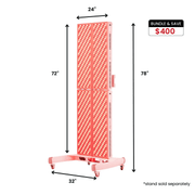 The Mito Red Light MitoPRO+ | Red Light Therapy Panel Series v2 is a tall red & NIR panel with quad wavelengths, measuring 72"x24"x32". Supports CCOX activation. Bundle & save $400—stand sold separately. Arrows indicate dimensions.