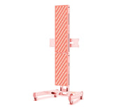 The Mito Red Light MitoPRO+ | Red Light Therapy Panel Series v2 is a tall, rectangular panel with quad wavelength LEDs, featuring multiple small bulbs and mounted on a pink wheeled stand for easy mobility.