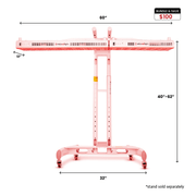 Front view of the MitoPRO+ Red Light Therapy Panel Series v2 by Mito Red Light in pink quad wavelength design on a wheeled stand, 60" wide, 12" deep, and 40–62" tall. Stand sold separately. Includes $100 bundle & save label.