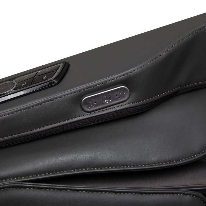 Close-up of the Osaki OS-Highpointe 4D Massage Chair, highlighting its sleek leather design and advanced touchscreen controller.