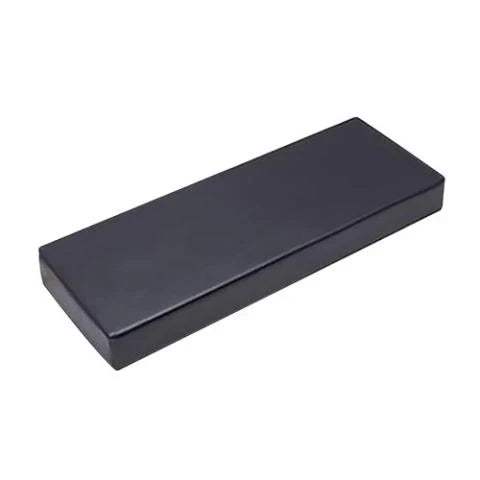 A rectangular, closed black Finnmark Sauna Cushion for FD-2, made from marine grade vinyl with smooth edges by Finnmark, is viewed from an angle against a plain white background.