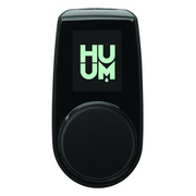The HUUM UKU Local - Controller by HUUM is a black sauna controller with a circular dial and a screen displaying HUUM in large, light green letters, designed for efficient management of your sauna heater.
