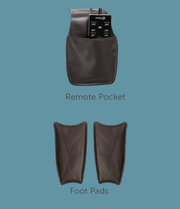 Remote control of the Daiwa Legacy 4 Massage Chair, stored in a tan leather pouch.