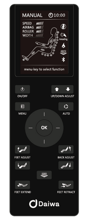 Screenshot of Daiwa Orbit 3D Massage Chair remote control with advanced features for whole-body wellness.