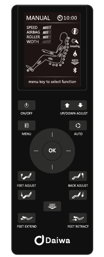 Screenshot of Daiwa Orbit 3D Massage Chair remote control with advanced features for whole-body wellness.
