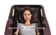 A woman relaxing in a Daiwa Pegasus 2 Smart Massage Chair, fully reclined, experiencing Zero Gravity and advanced massage features.