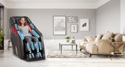 A woman sitting in a Daiwa Pegasus 2 Smart Massage Chair with advanced massage features and wall-hugger design.