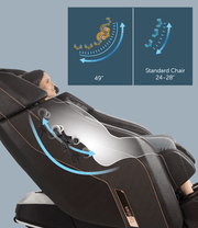 A woman sitting in the Daiwa Pegasus 2 Smart Massage Chair, showcasing its ergonomic design and advanced massage features.