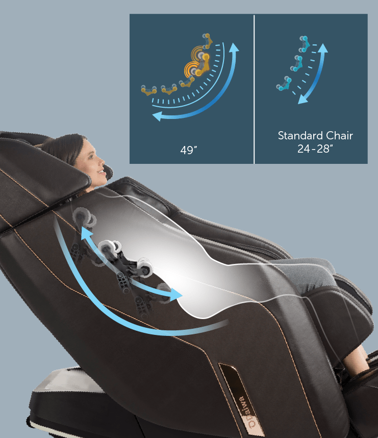 A woman sitting in the Daiwa Pegasus 2 Smart Massage Chair, showcasing its ergonomic design and advanced massage features.