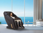 A woman sits in the Daiwa Pegasus 2 Smart Massage Chair, enjoying its advanced features for a relaxing massage experience.