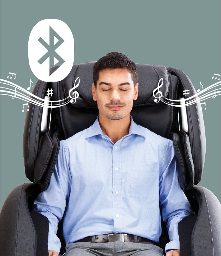 A man relaxes in a Daiwa Relax 2 Zero 3D Massage Chair, eyes closed, experiencing full-body massage therapy.