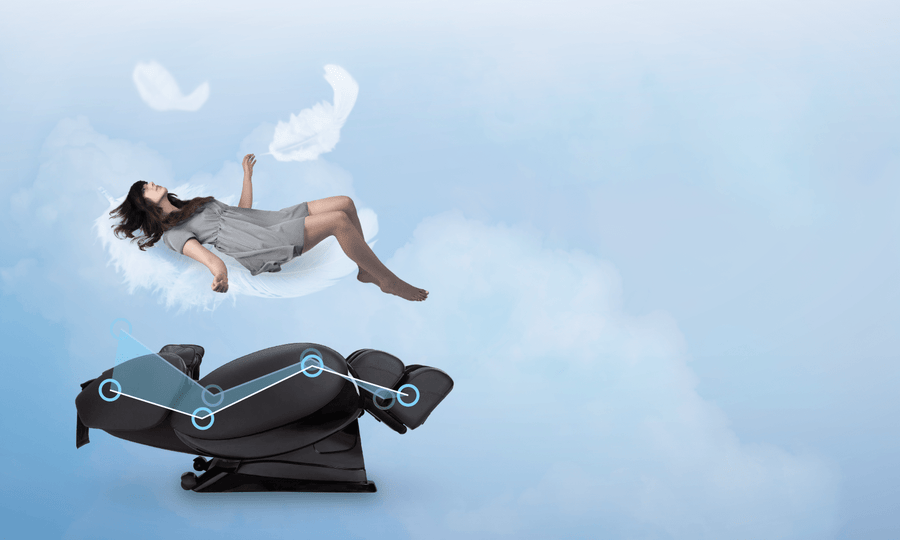 A woman relaxing on the Daiwa Relax 2 Zero 3D Massage Chair, designed for full-body therapeutic massage and stress relief.