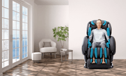 A woman sits in a Daiwa Relax 2 Zero 3D Massage Chair, experiencing a full-body therapeutic massage.