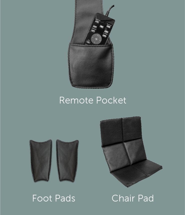 Remote control for Daiwa Relax 2 Zero 3D Massage Chair, shown in a pocket, highlighting advanced control features for personalized massage experiences.