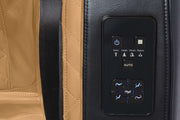 Close-up of the Kyota Kokoro M888 Massage Chair's remote control and intricate leather stitching, showcasing advanced technology and premium materials.