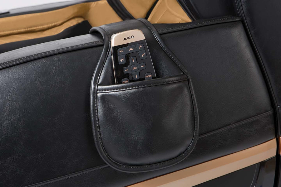 Kyota Kokoro M888 Massage Chair partially visible, showcasing sleek design and advanced control features.