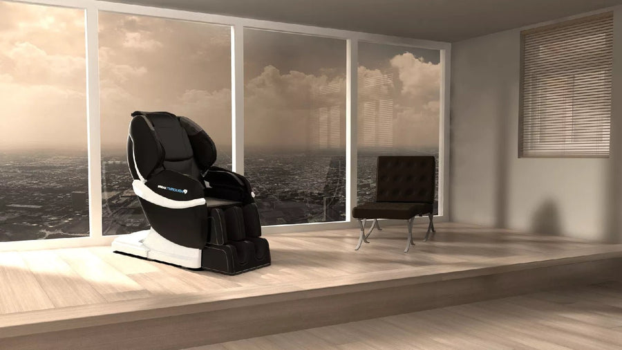 Medical Breakthrough 9 massage chair in a room, designed to improve posture, reduce body pain, and promote better sleep. Featured on a wooden floor.