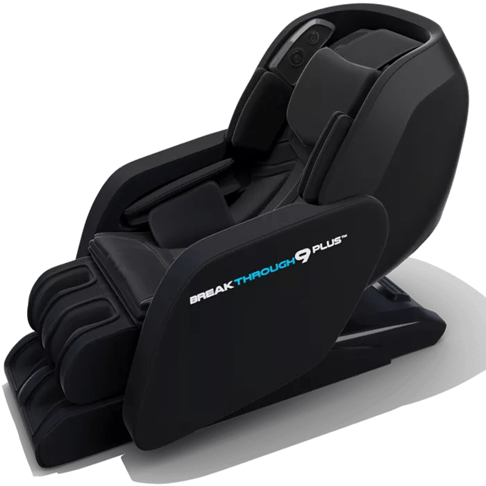 A black Medical Breakthrough 9 Plus massage chair designed for posture correction, pain reduction, and improved sleep with advanced therapeutic systems.