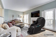 Medical Breakthrough 9 Plus massage chair in a cozy living room with a fireplace, designed to improve posture and reduce pain.