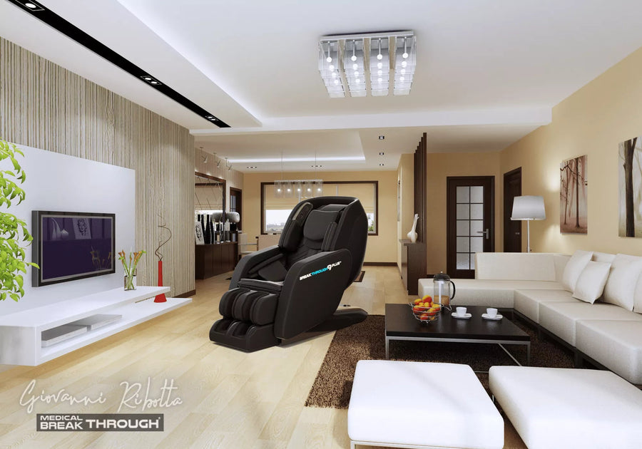 Medical Breakthrough 9 Plus massage chair in a living room, offering advanced posture correction and full-body therapeutic massage.